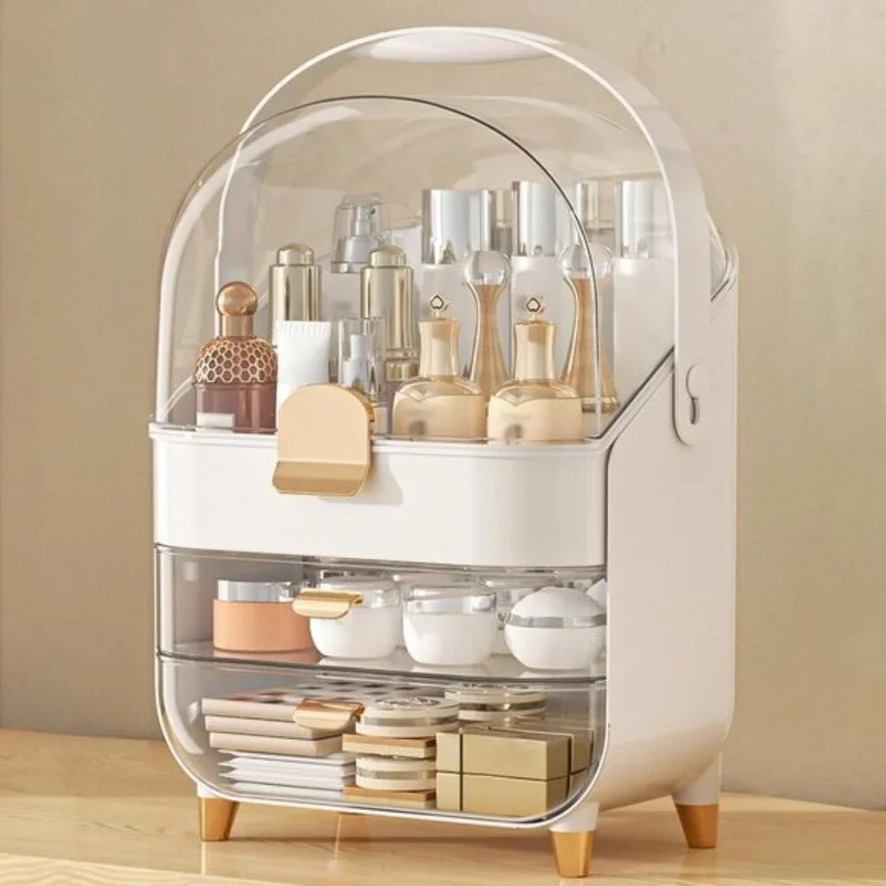 Rose Gold Makeup Organizer, Skincare Holder & Cosmetic Box for Vanity & Gifts